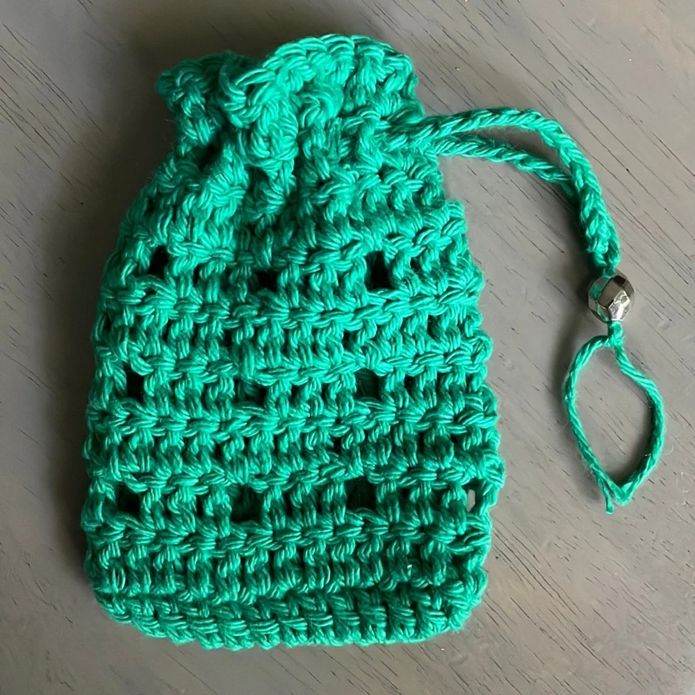 Crochet Soap Saver Soap Bag with Beaded Pull String 100% Cotton Made By Seller